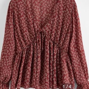 Flounce Sleeve Peplum Blouse